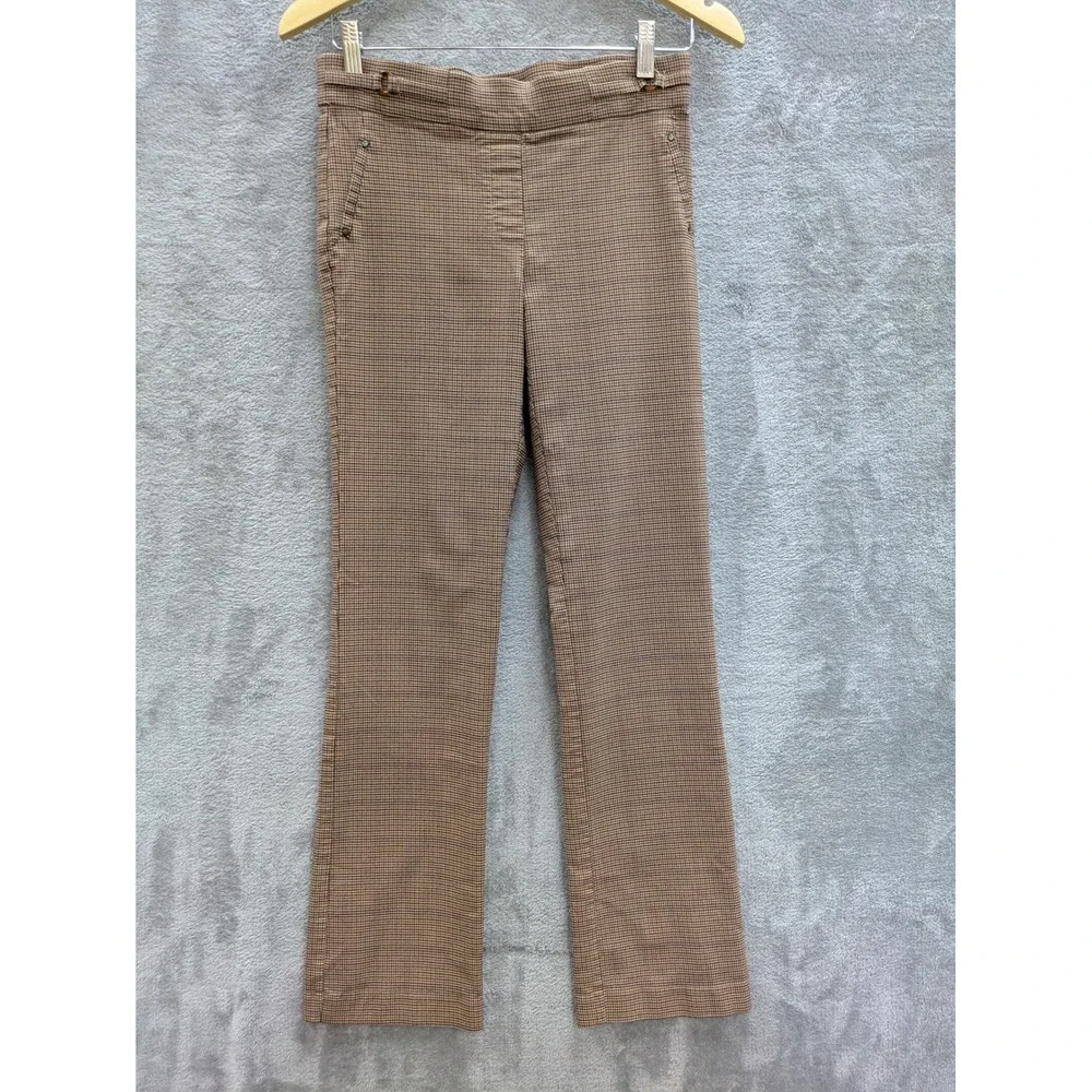 Dark Academia Plaid Pull On Pants Womens Small Brown Houndstooth Stretch Pockets